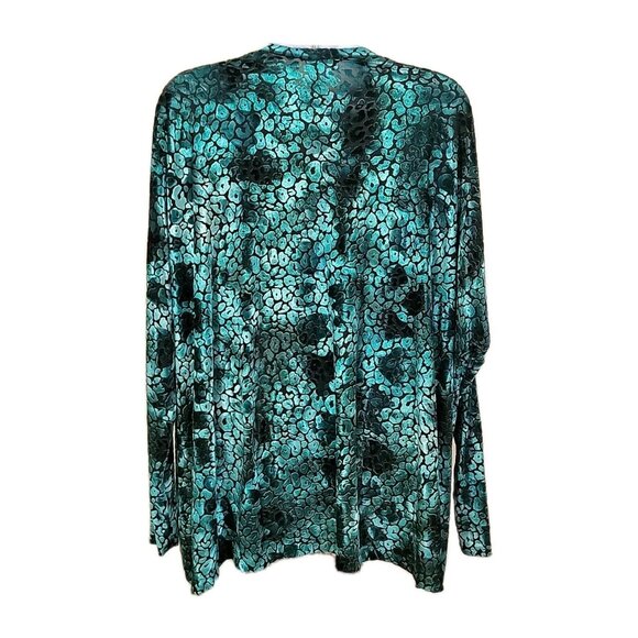 VTG Show Me Your Mumu Sz S Velour Velvet Sheer Top Teal LS Snake Vibe 80s - Picture 5 of 12